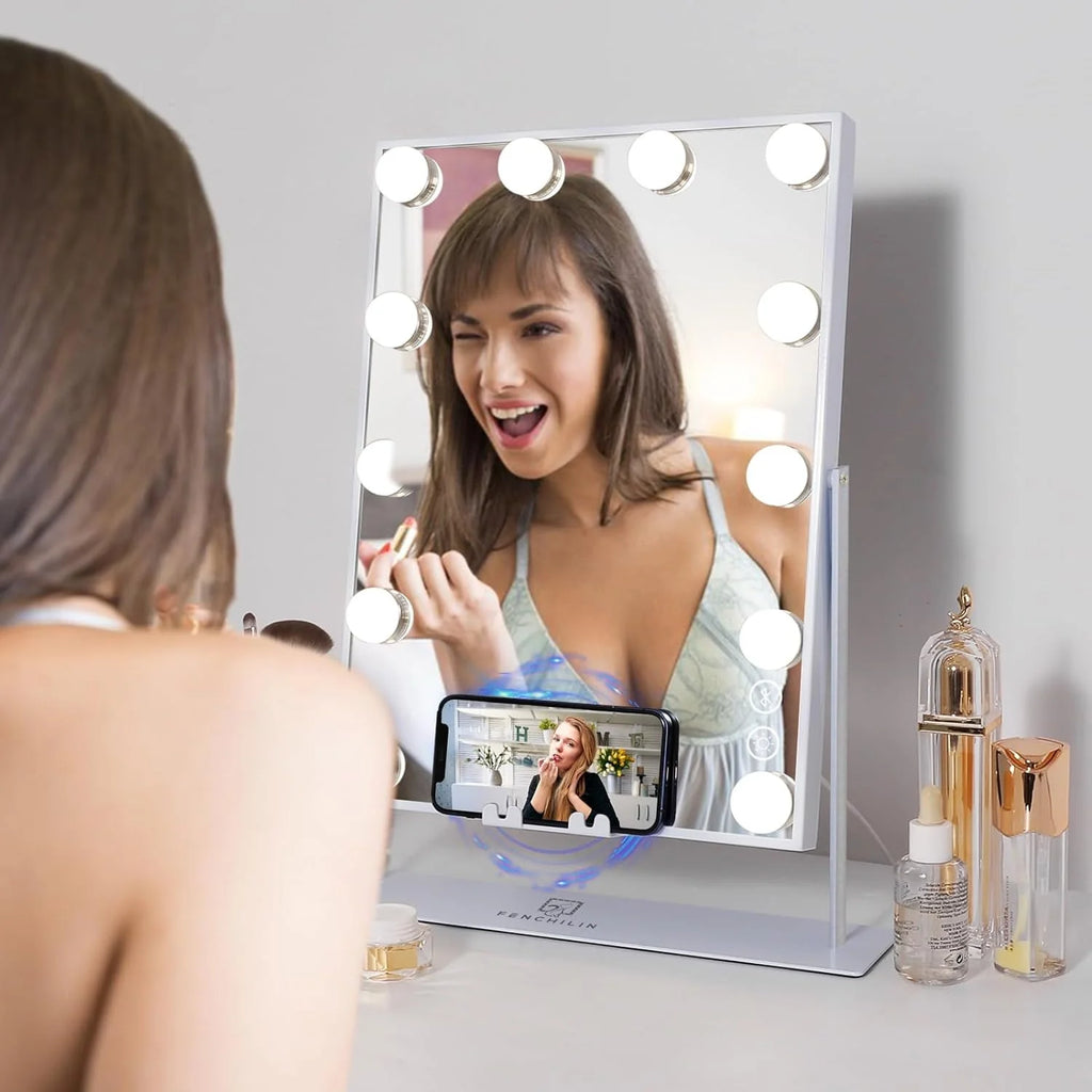 White Bluetooth Hollywood Makeup Mirror with Lights P317536