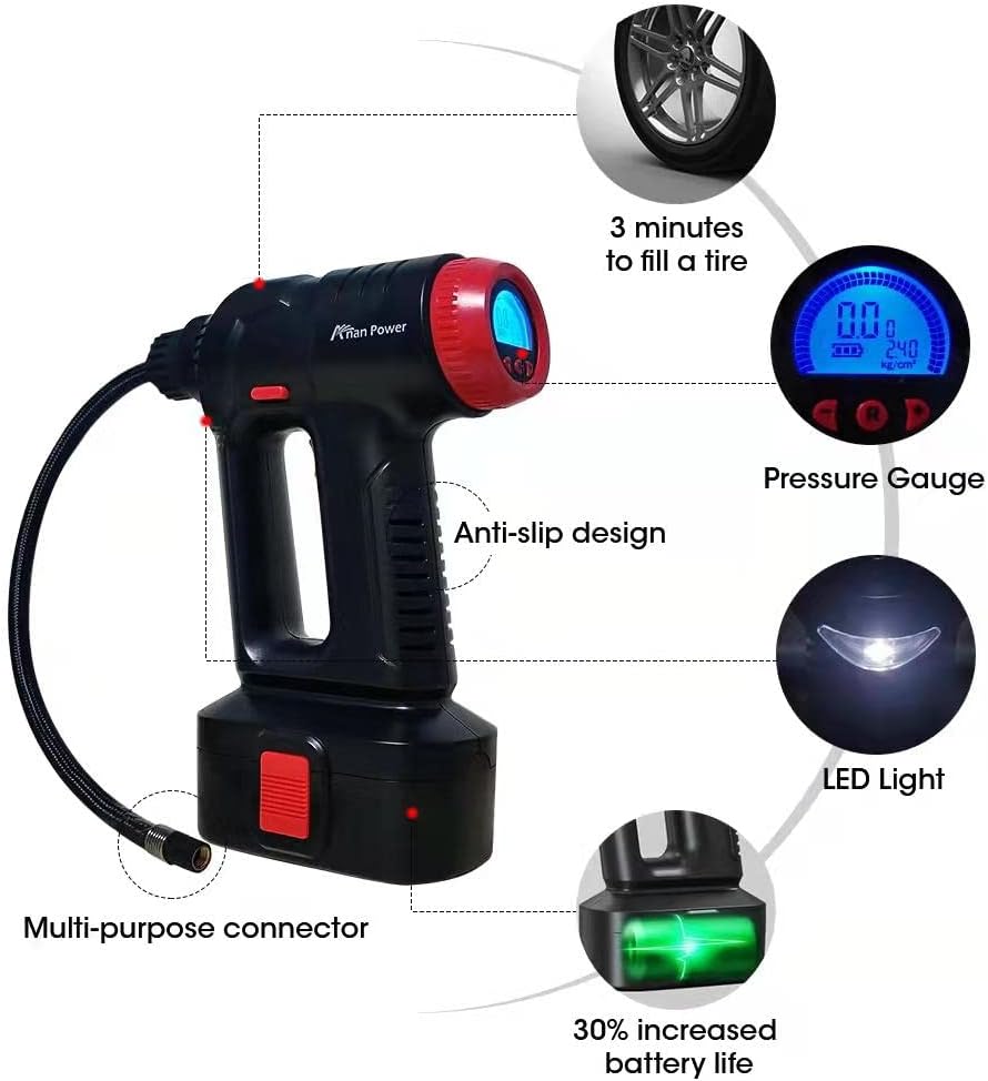 12V Cordless Tire Inflator Air Compressor with Digital Pressure Gauge E4075