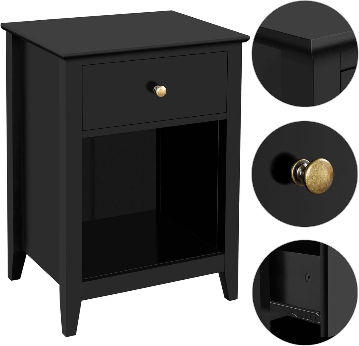 1 Drawer 2-Tier Wooden Sofa Side Table Black V733