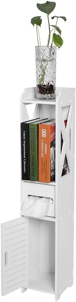 White Narrow Floor Standing Bathroom Storage Cabinet with Open Shelves L572930