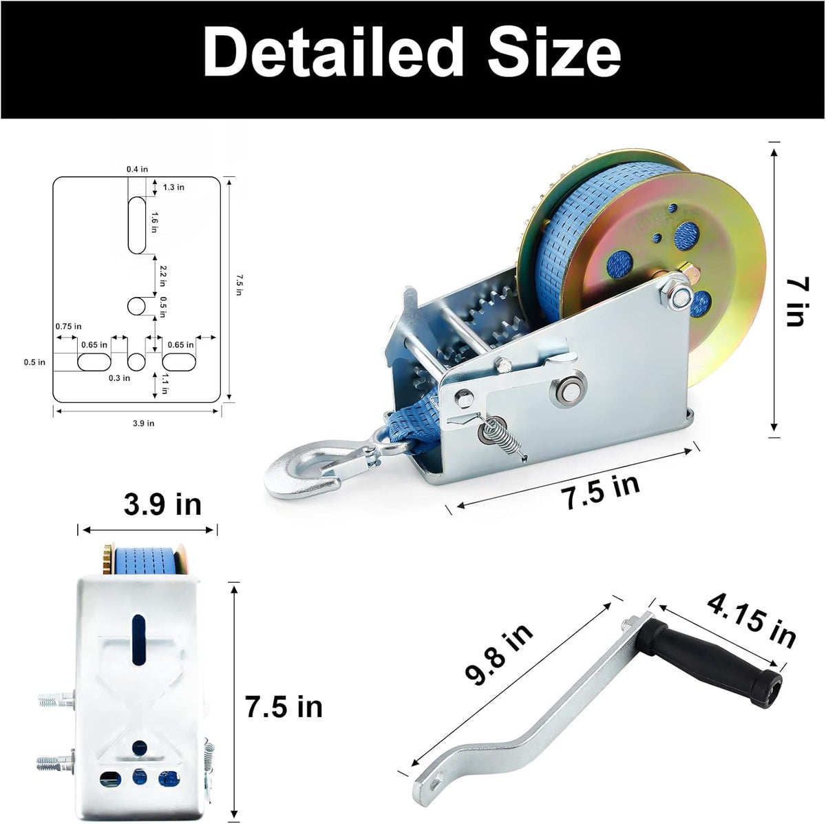 Heavy Duty Hand Winch with Polyester Strap, Blue Pack of 2 G110258