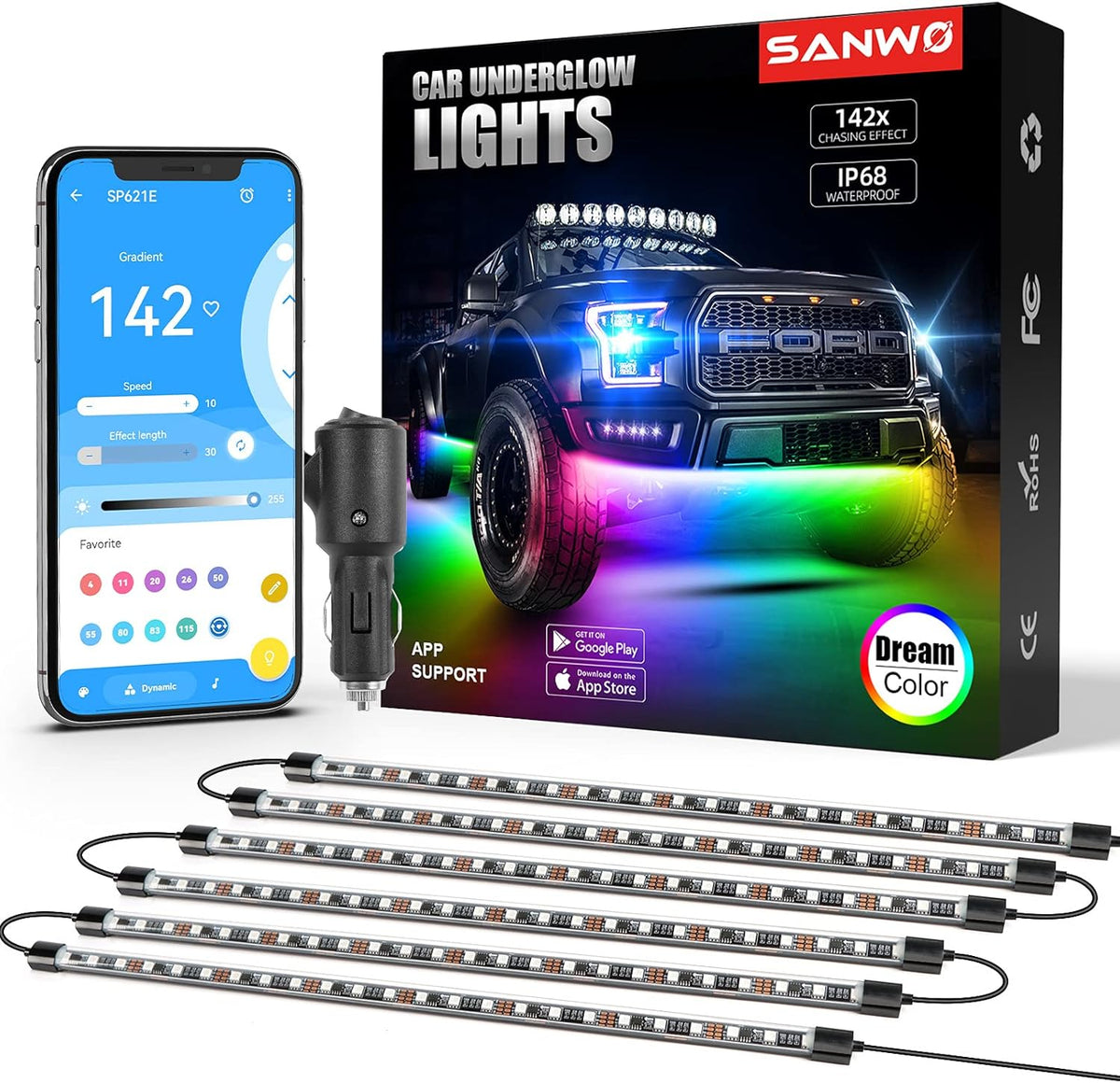 10pcs 12V Dream Color Neon Underglow Kit S754