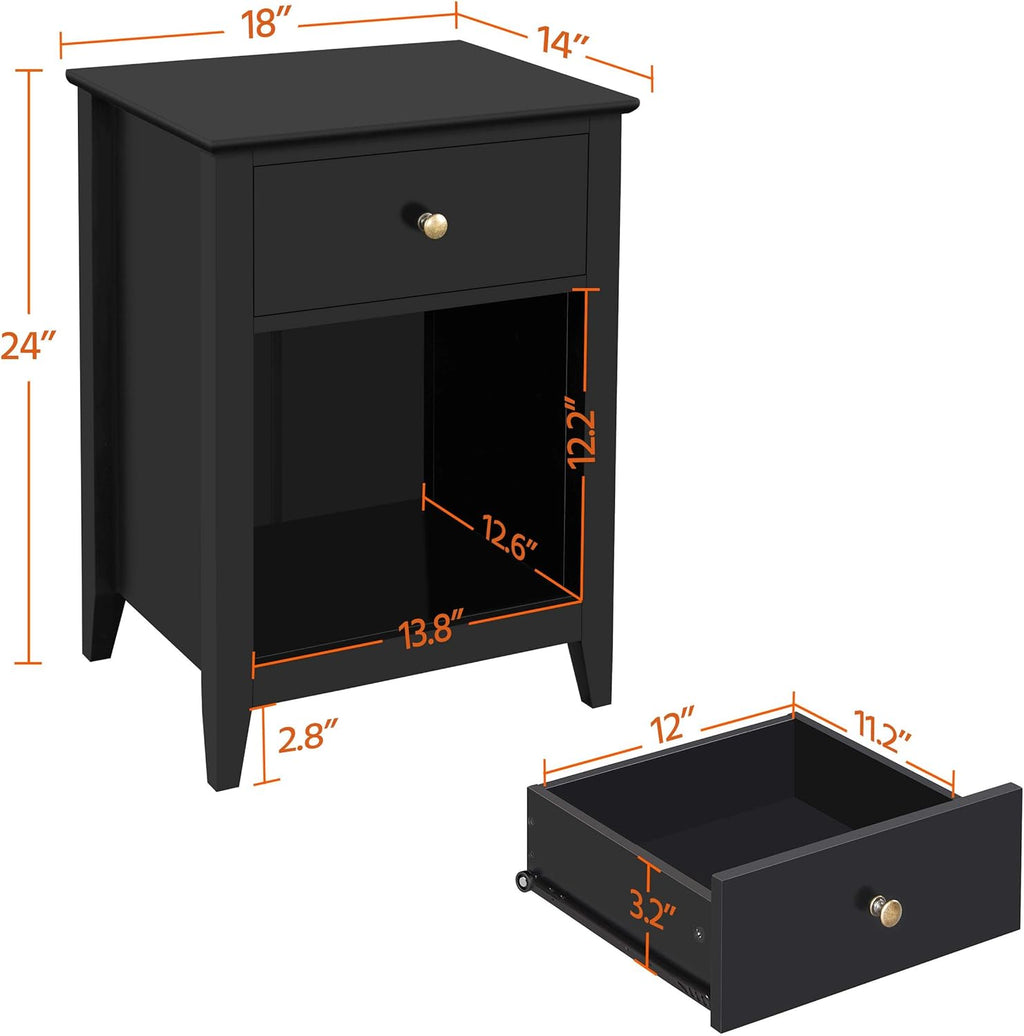 1 Drawer 2-Tier Wooden Sofa Side Table Black V733