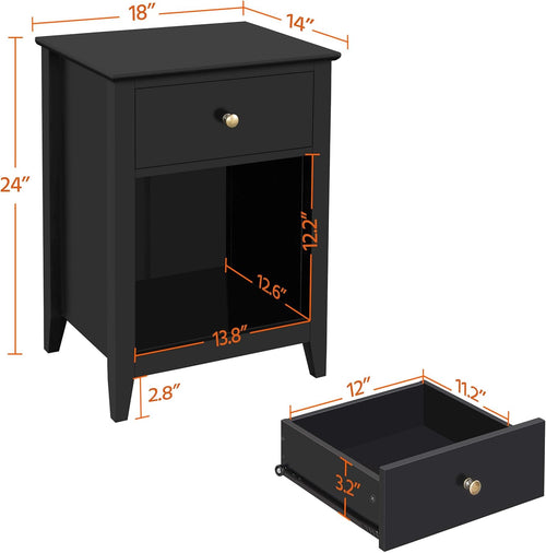 1 Drawer 2-Tier Wooden Sofa Side Table Black V733
