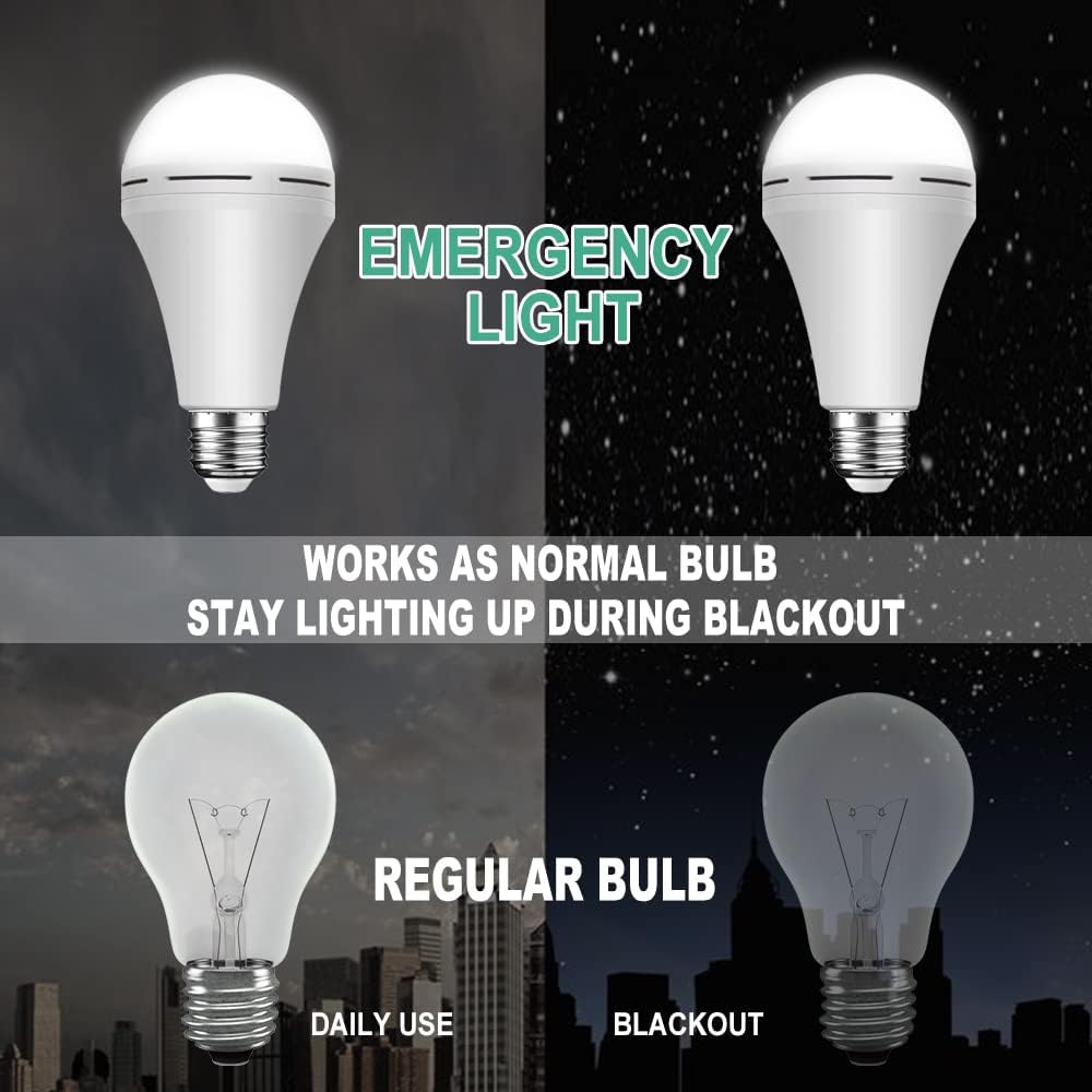 Rechargeable Emergency LED Light Bulb with Hook 1200mAh 12W 10 Pack E117