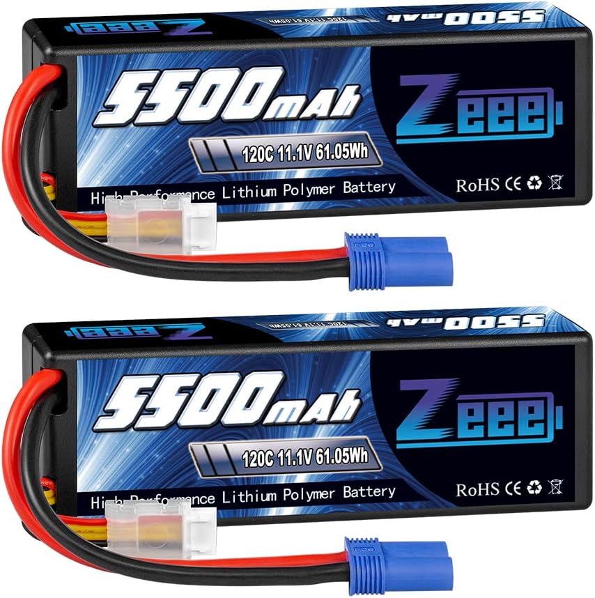 3S Lipo Battery 5500mAh 11.1V 120C Hard Case with EC5 Connector 2 Pack K86274