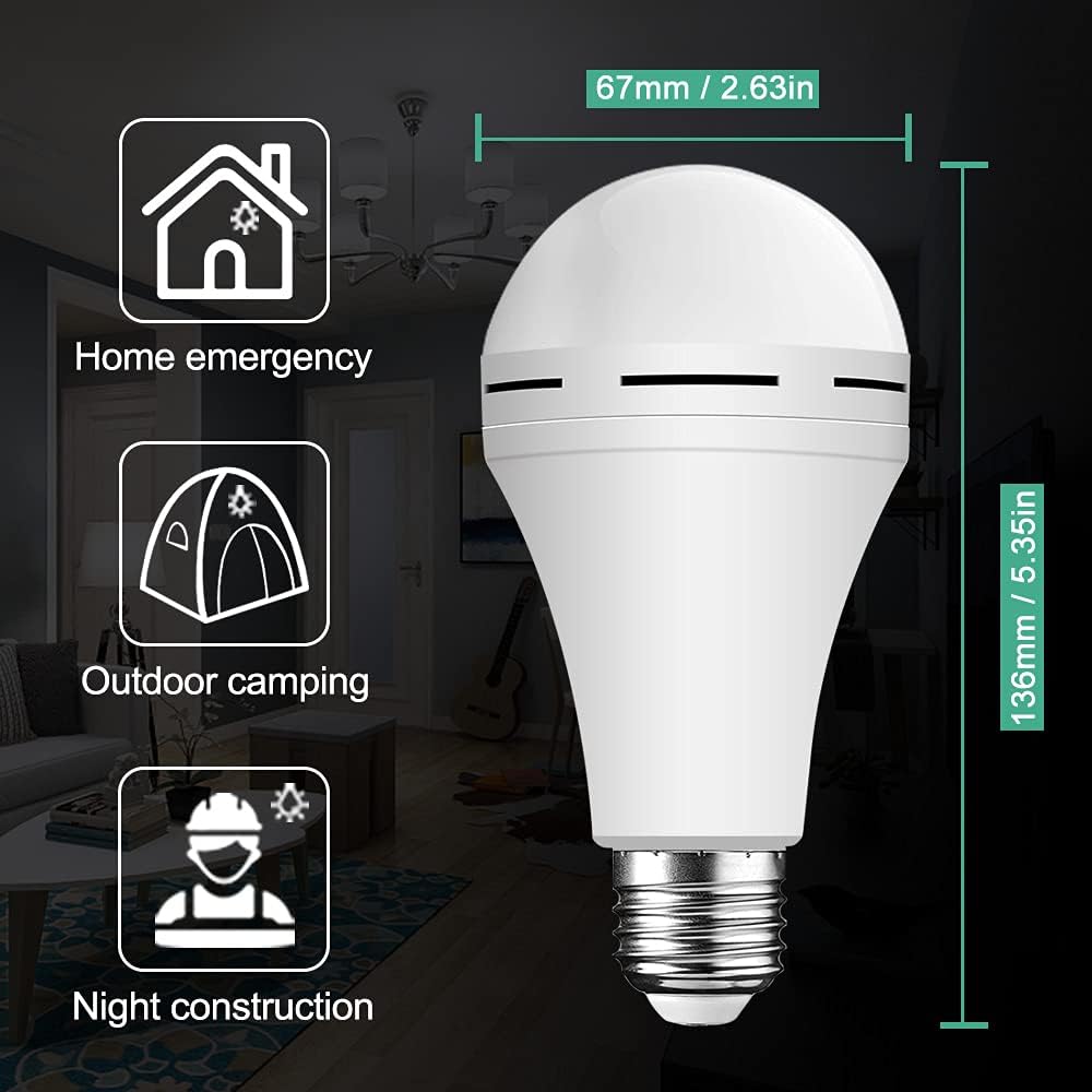 Rechargeable Emergency LED Light Bulb with Hook 1200mAh 12W 10 Pack E117