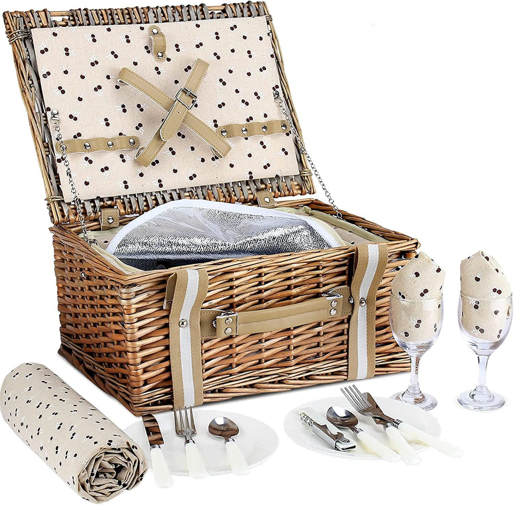 Willow Picnic Basket Set for 2 Persons with Insulated Cooler Bag Q640