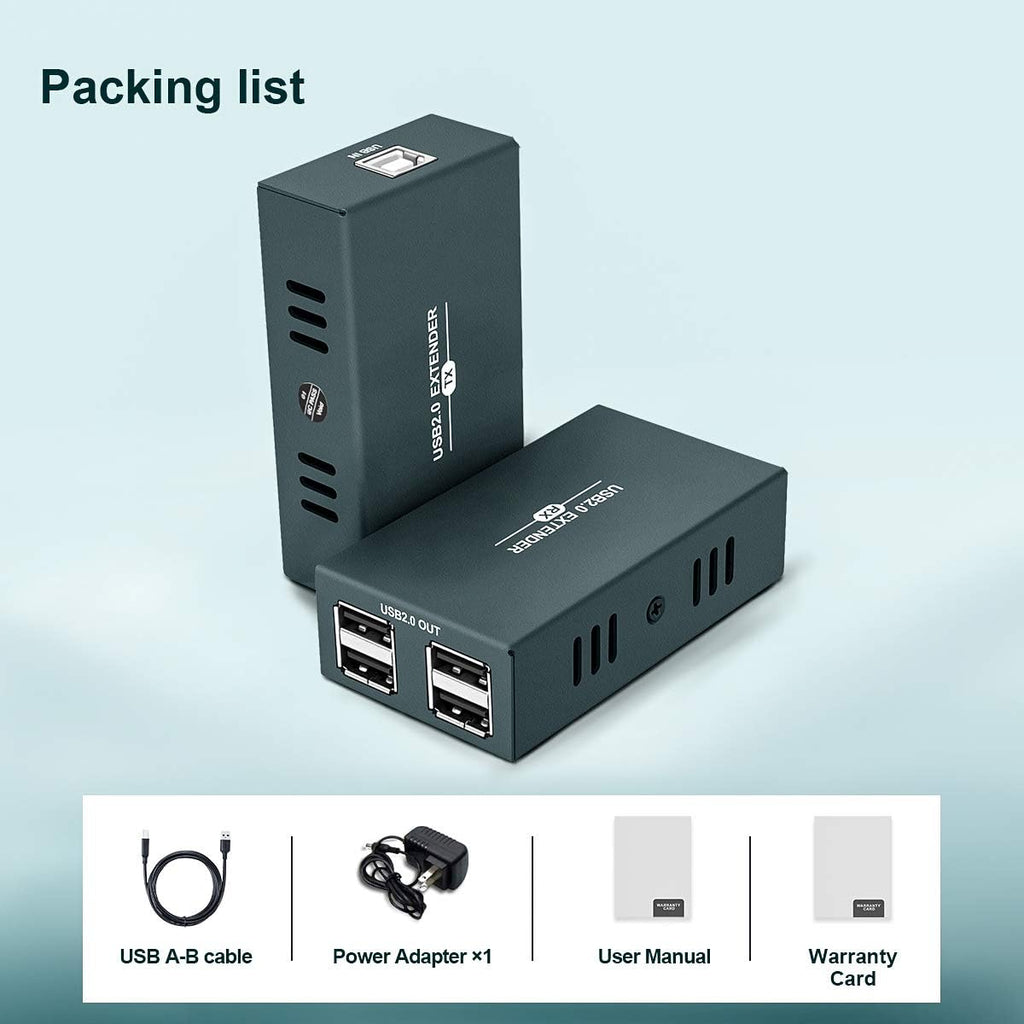 USB Extender Kit with 4 USB 2.0 Hub Over Ethernet Cat5e/6/7 Up to 165ft N4746