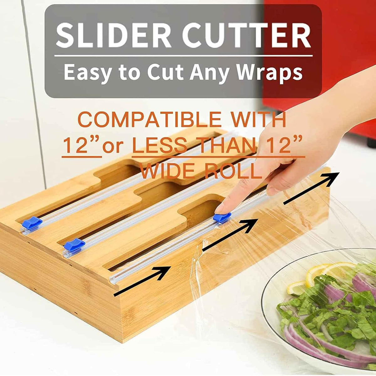 Bamboo Wrap Dispenser with Slide Cutter, 3 in 1 Aluminum Foil Plastic Wrap Wax Paper Dispenser, 12 Roll, Pack of 2 Z26296