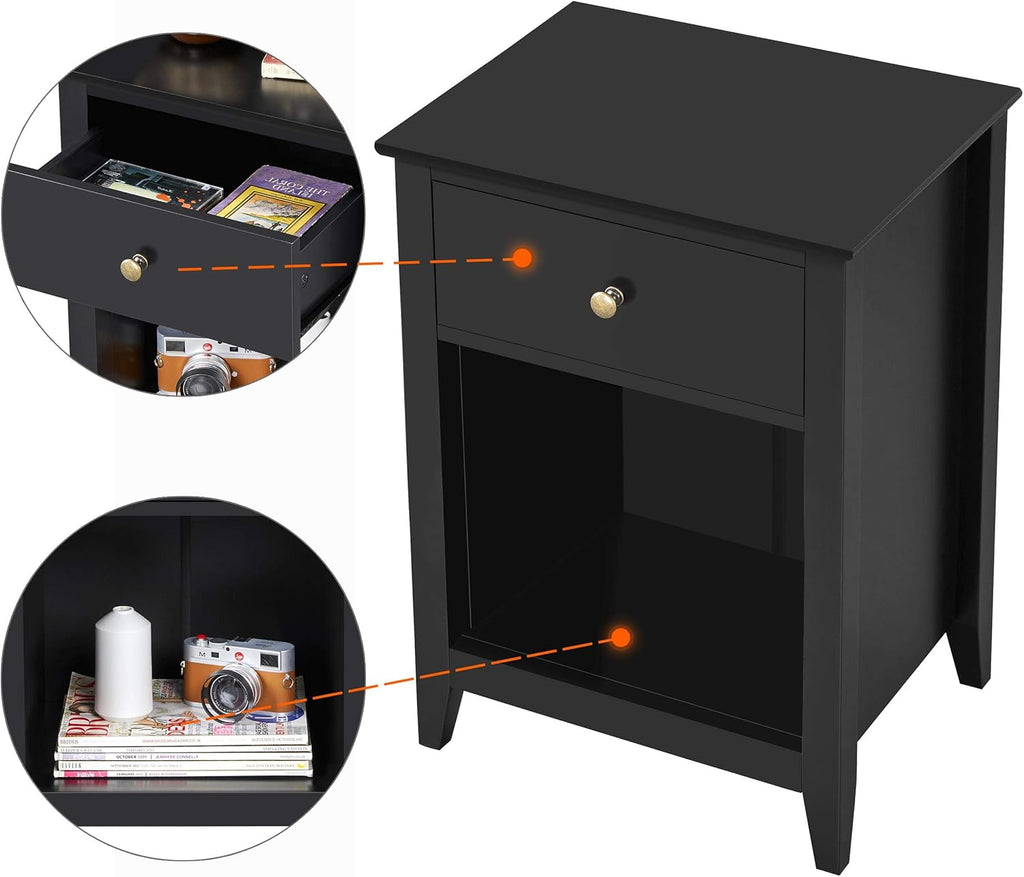 1 Drawer 2-Tier Wooden Sofa Side Table Black V733