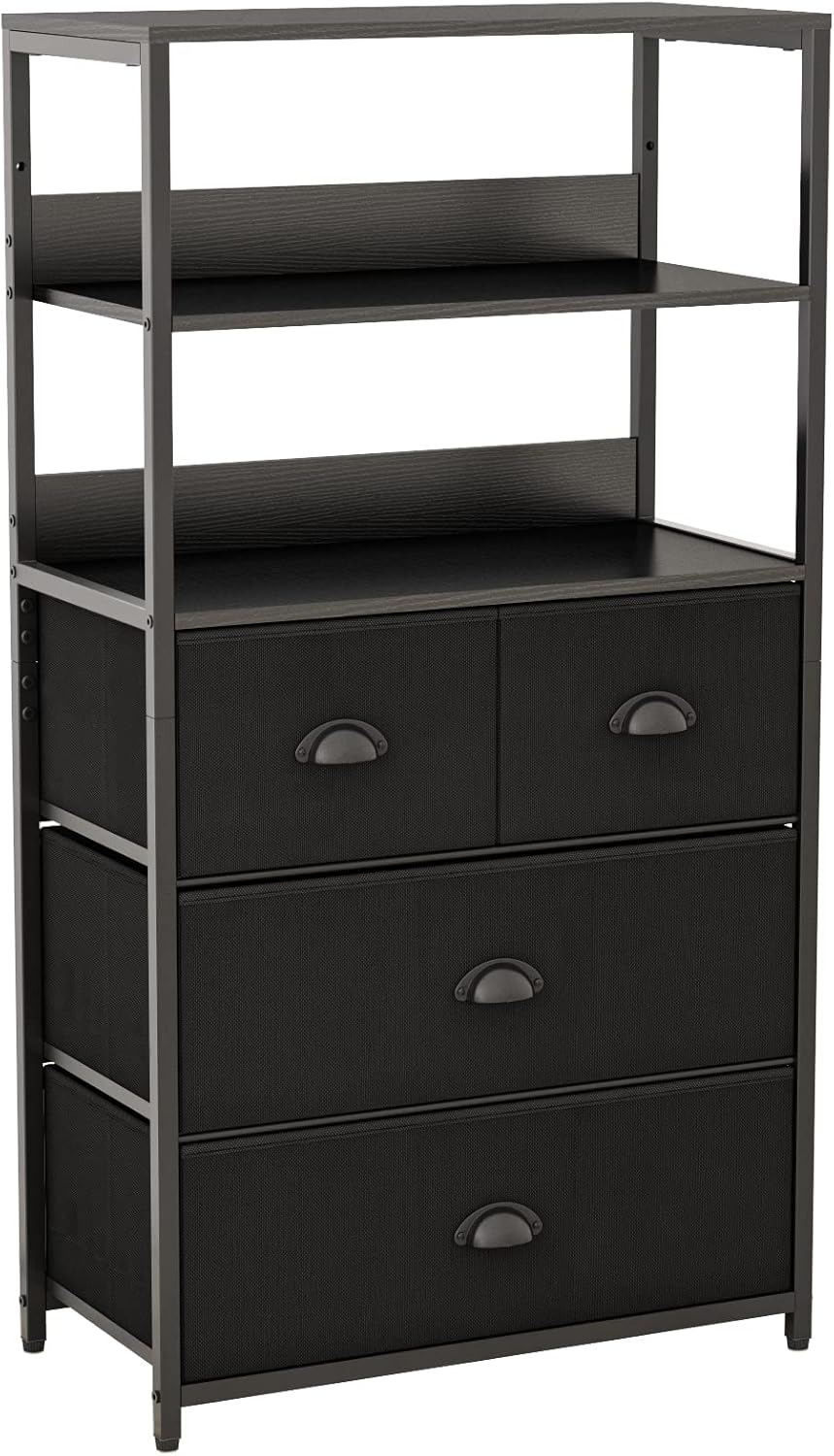 4 Drawer Fabric Dresser with 3-Tiers Wood Shelf V248568