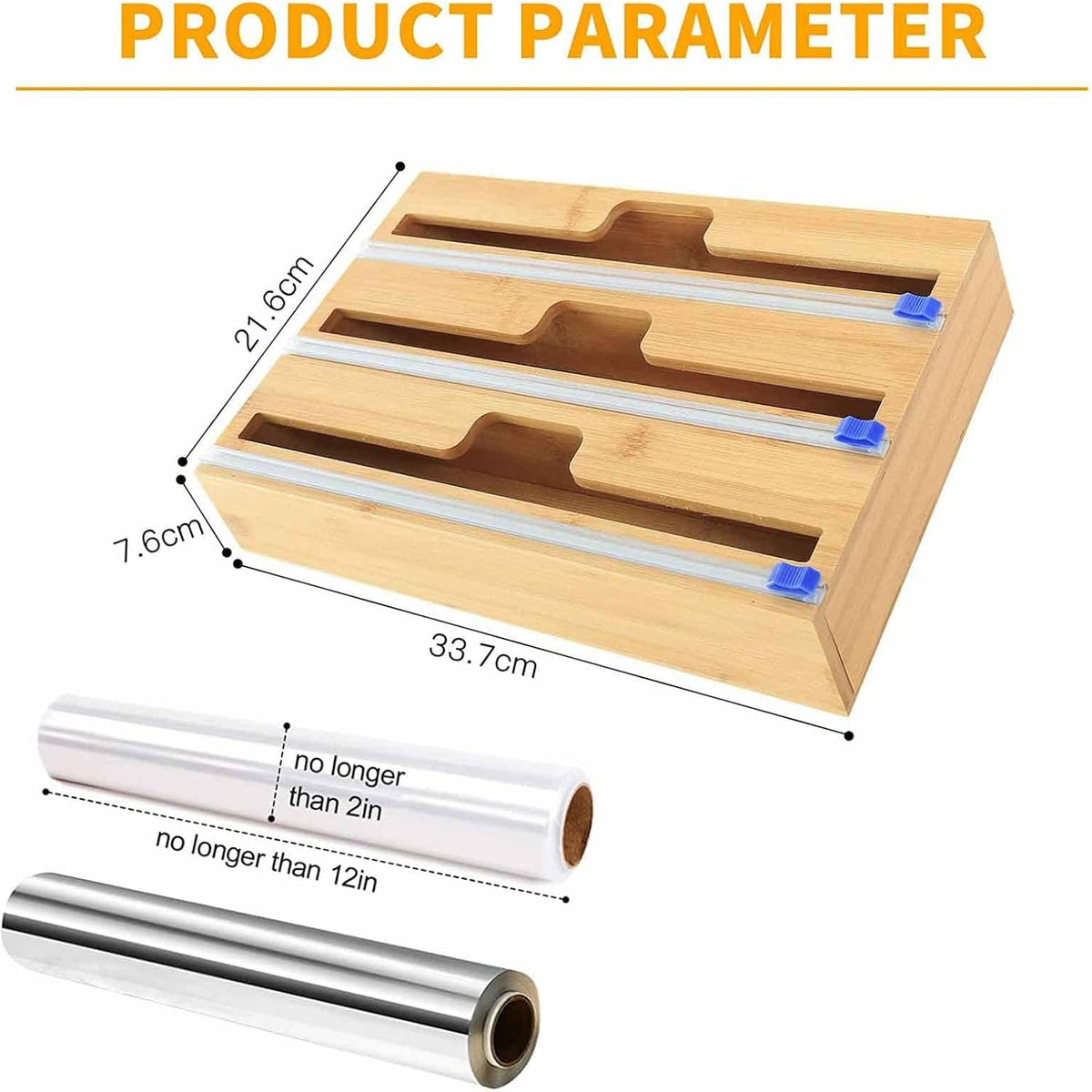 Bamboo Wrap Dispenser with Slide Cutter, 3 in 1 Aluminum Foil Plastic Wrap Wax Paper Dispenser, 12 Roll, Pack of 2 Z26296