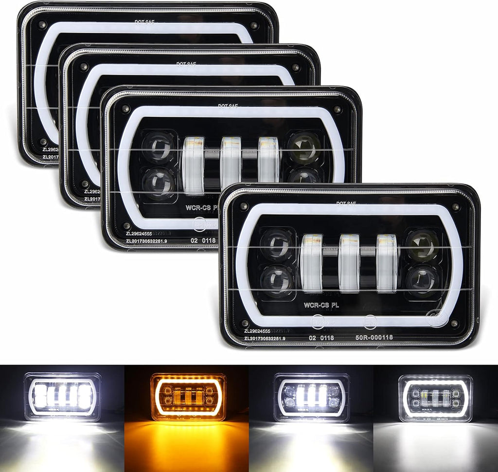 4x6 Led Headlight Halo White DRL Amber Turn Signal 2PC Pack R32537