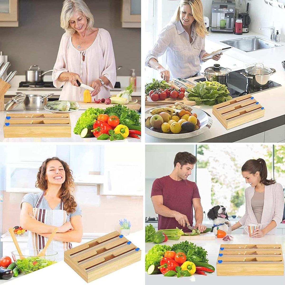 Bamboo Wrap Dispenser with Slide Cutter, 3 in 1 Aluminum Foil Plastic Wrap Wax Paper Dispenser, 12 Roll, Pack of 2 Z26296
