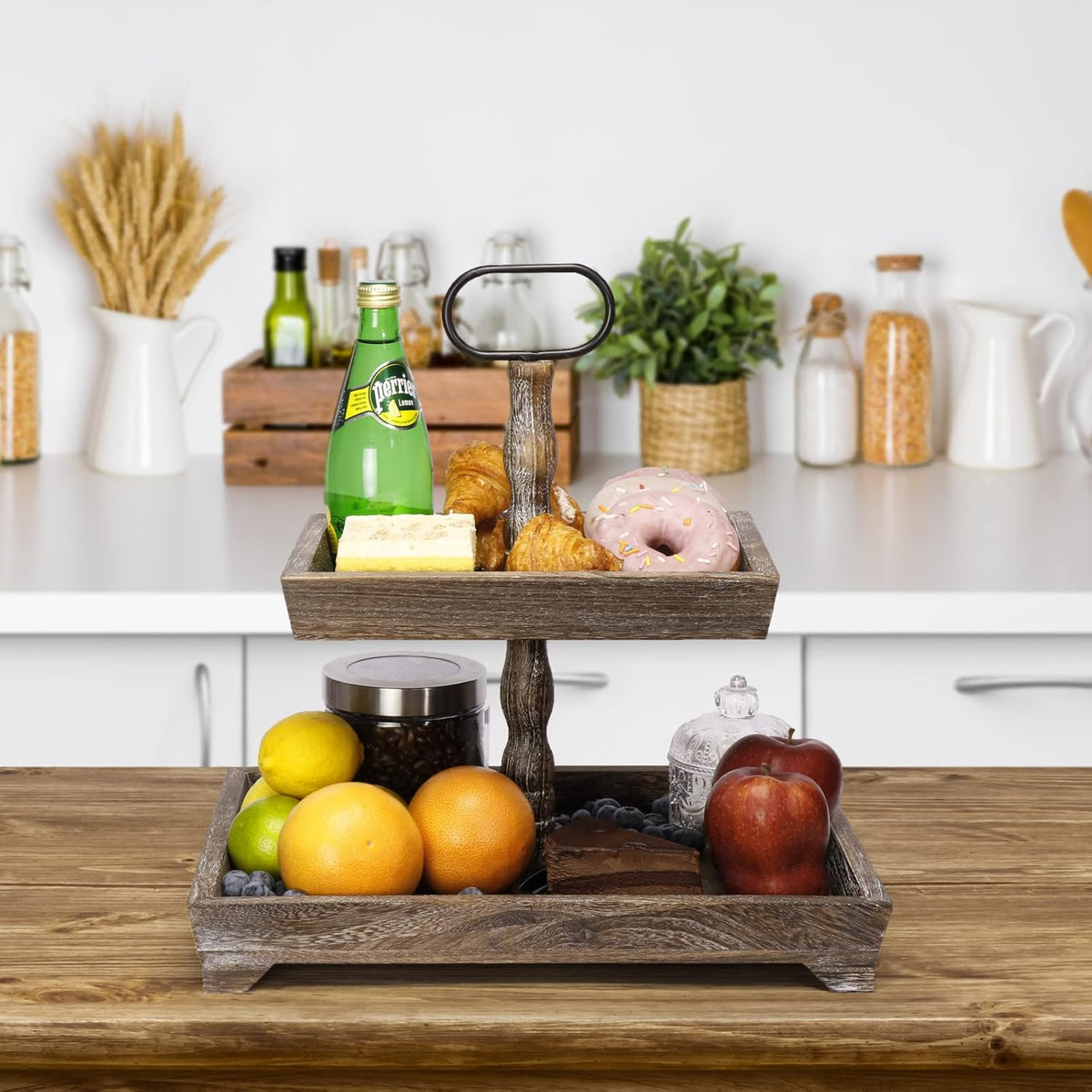 Two Tiered Wood Tray K90823