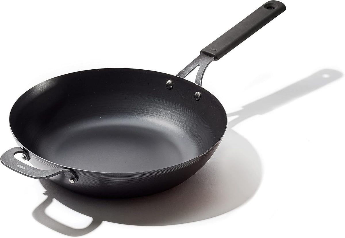 12 Carbon Steel Wok Pan with Silicone Handle Holder Y105