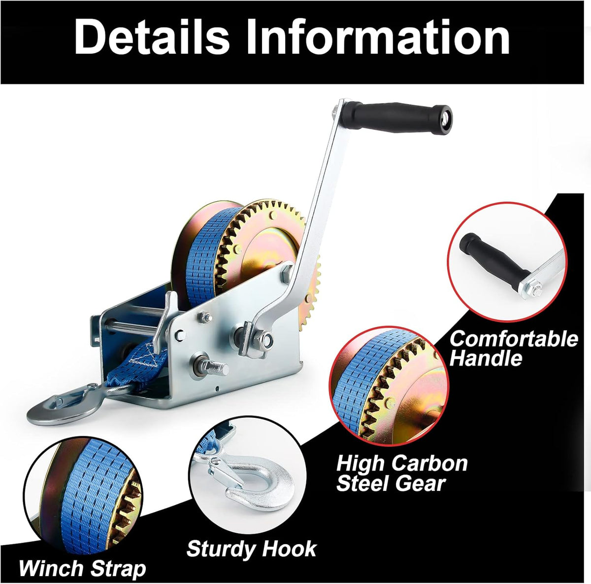 Heavy Duty Hand Winch with Polyester Strap, Blue Pack of 2 G110258