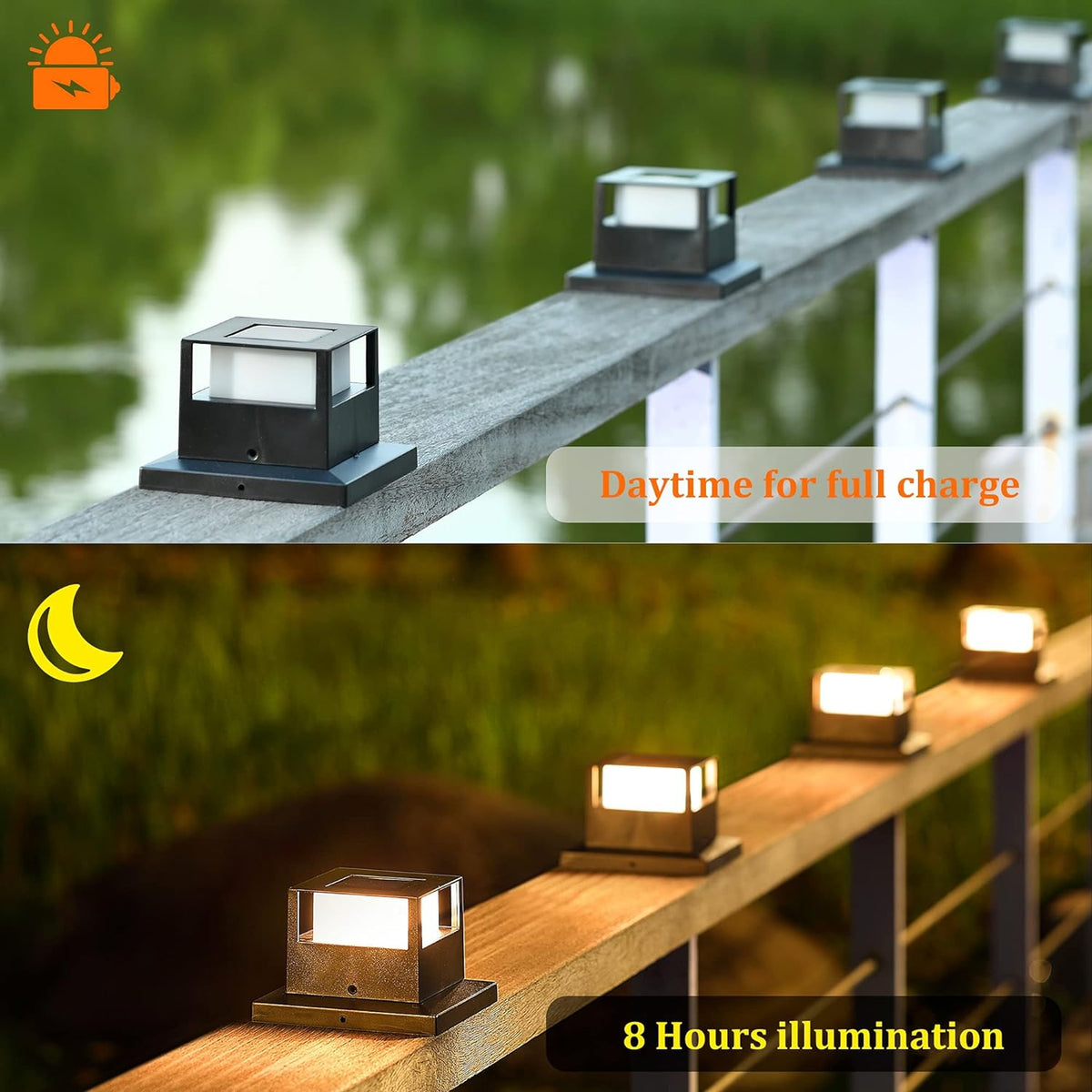 4 Pack Solar Post Lights, 20 Lumen Warm White LED, Fits 4x4, 5x5 or 6x6 Wooden Posts T206538