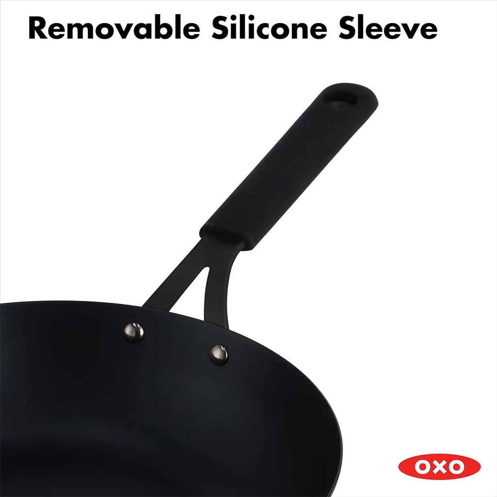12 Carbon Steel Wok Pan with Silicone Handle Holder Y105
