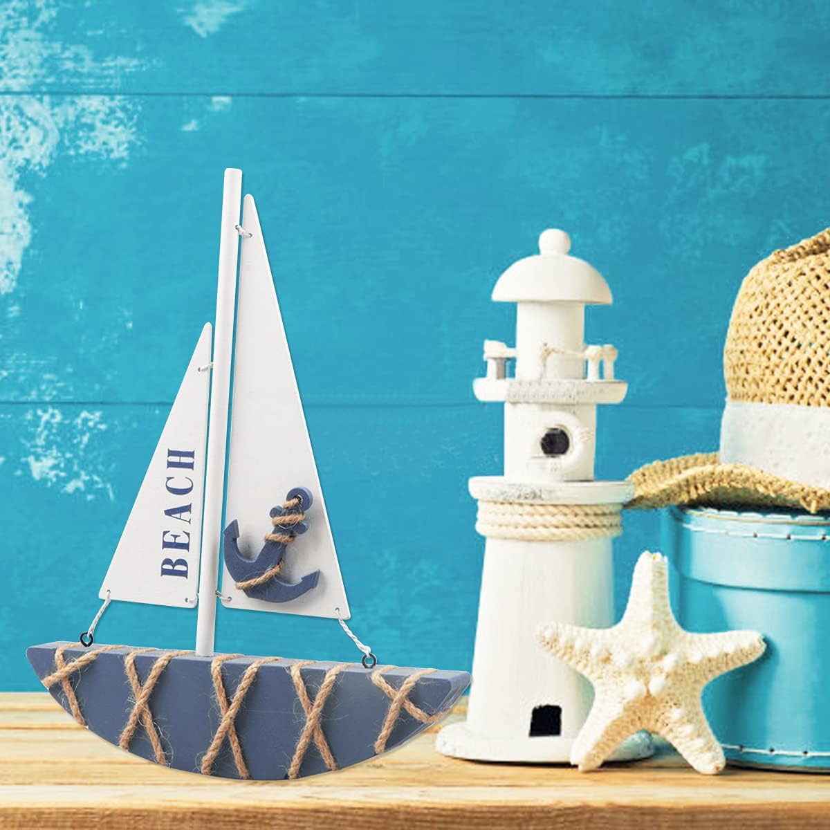 Wooden Sailboat Model Decoration 8.3 x 1.18 x 11 Inches X822775