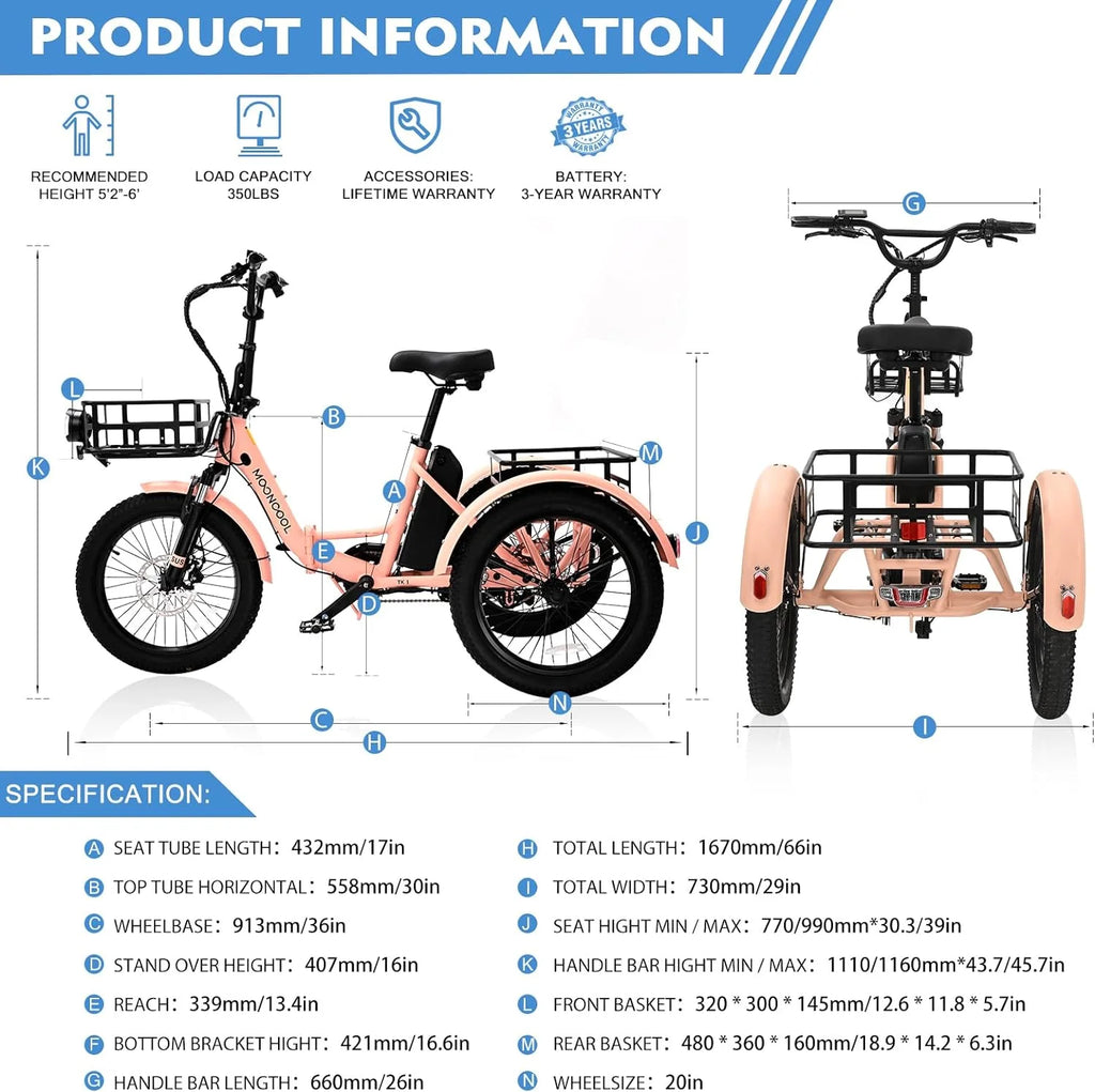 24/26 Electric Tricycle 350W 36V 7 Speeds with Large Basket K879904