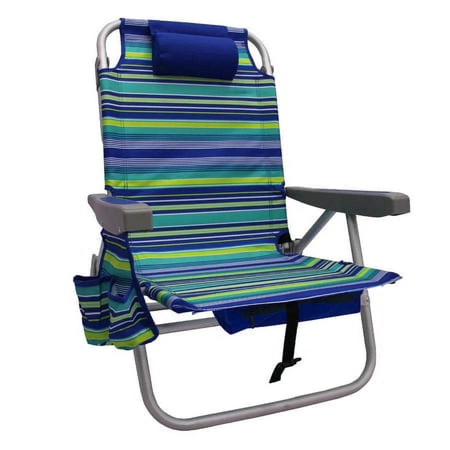 2-Pack Lay-Flat Backpack Chair Blue & Green Stripe C6372