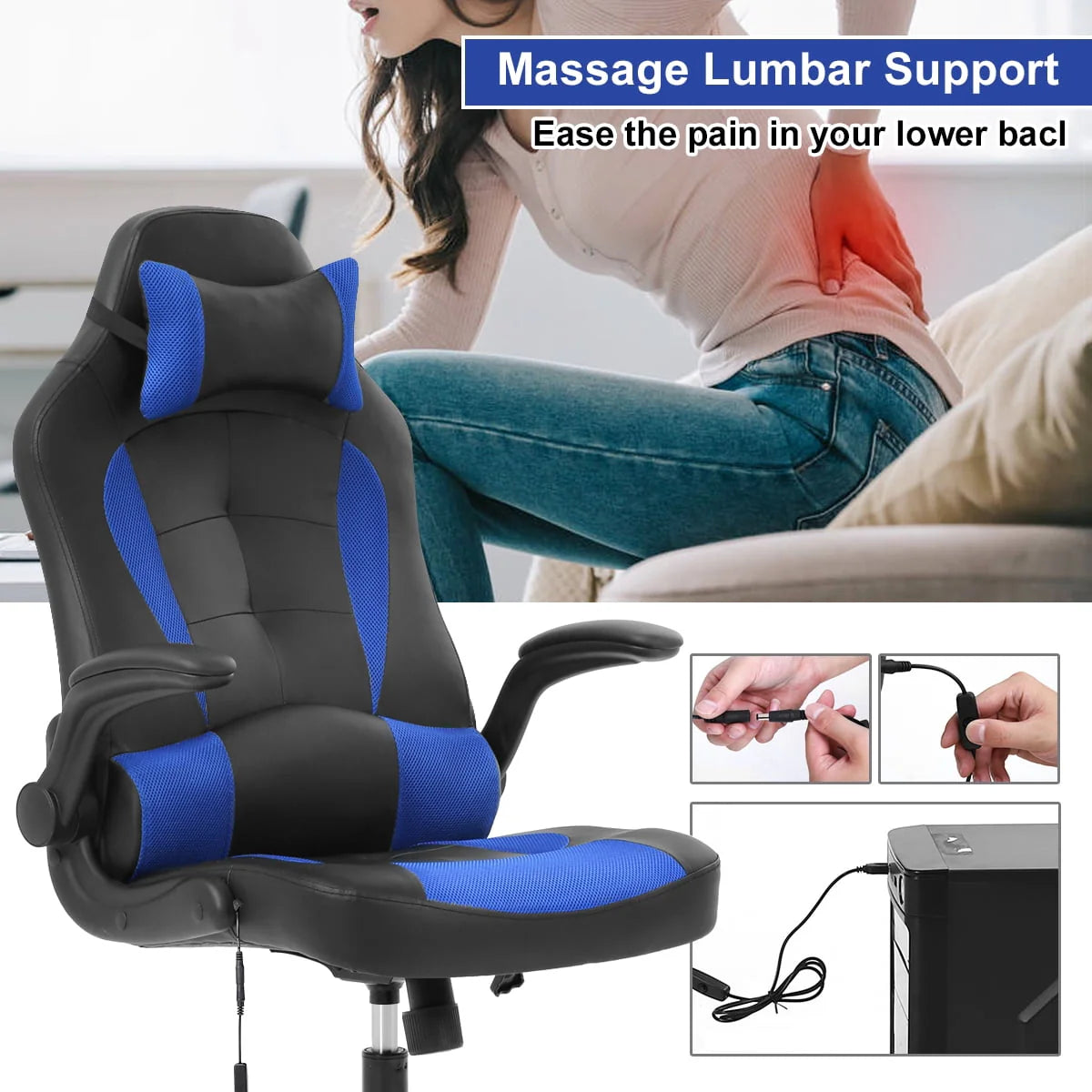 White Ergonomic Massage Gaming Chair S2664