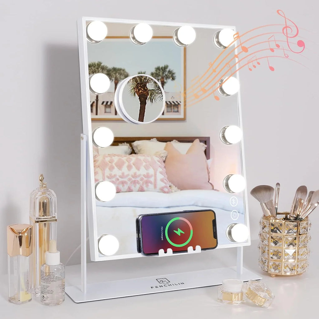 White Bluetooth Hollywood Makeup Mirror with Lights P317536