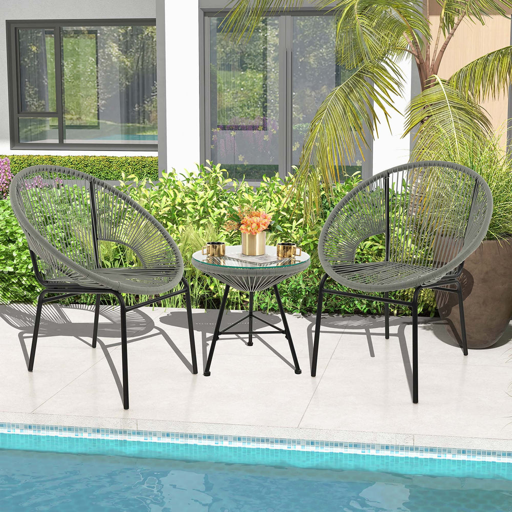 3 Pc Black Plastic Rope Patio Bistro Set Z111004