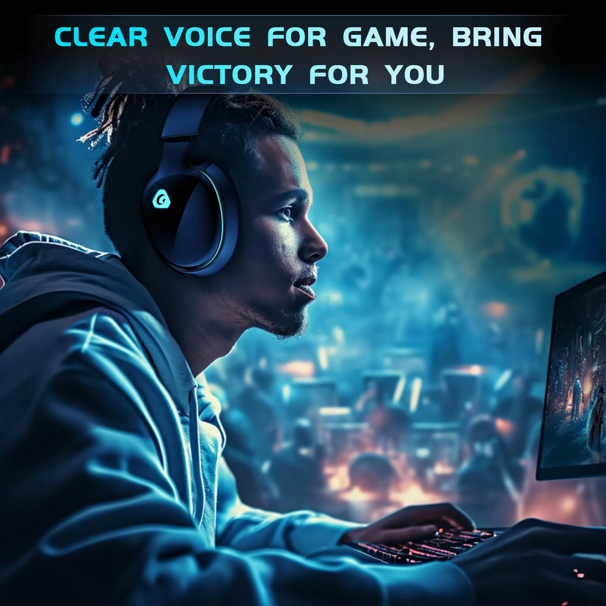 Wireless Gaming Headset with Microphone, Bluetooth 5.2, 2.4GHz USB, 3.5mm Wired F3585