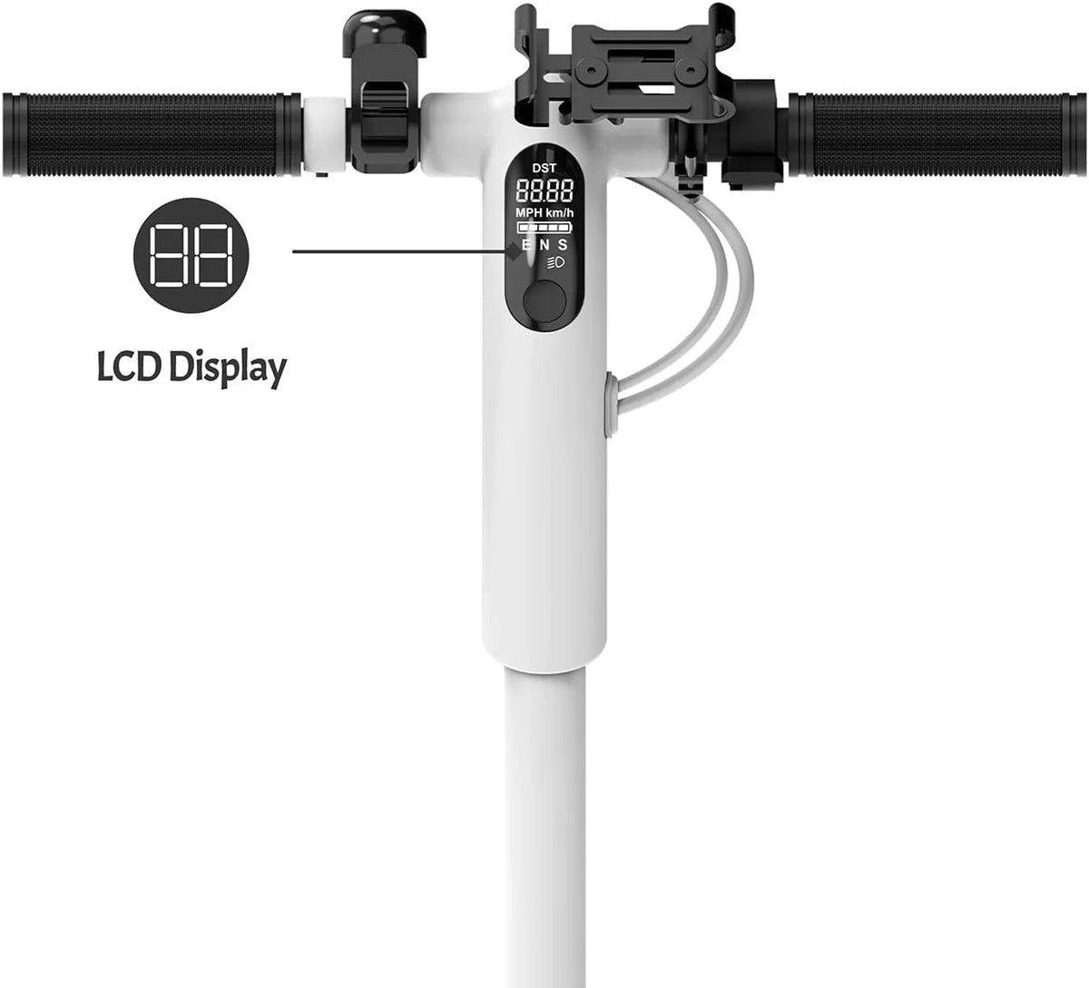 White Folding Electric Scooter with Phone Holder and LCD Display P1196