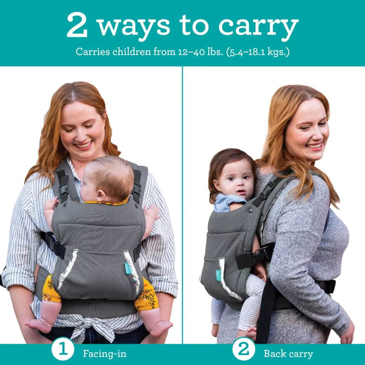 Ergonomic Hoodie Baby Carrier, 2-Position, 12-40lb, Gray Fox S672