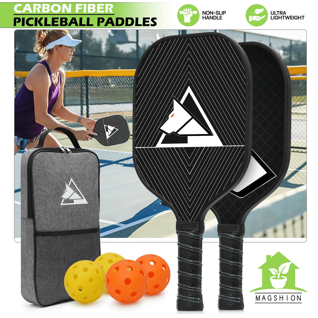 Carbon Fiber Pickleball Rackets Set of 2 with 4 Balls and Carry Bag N83159