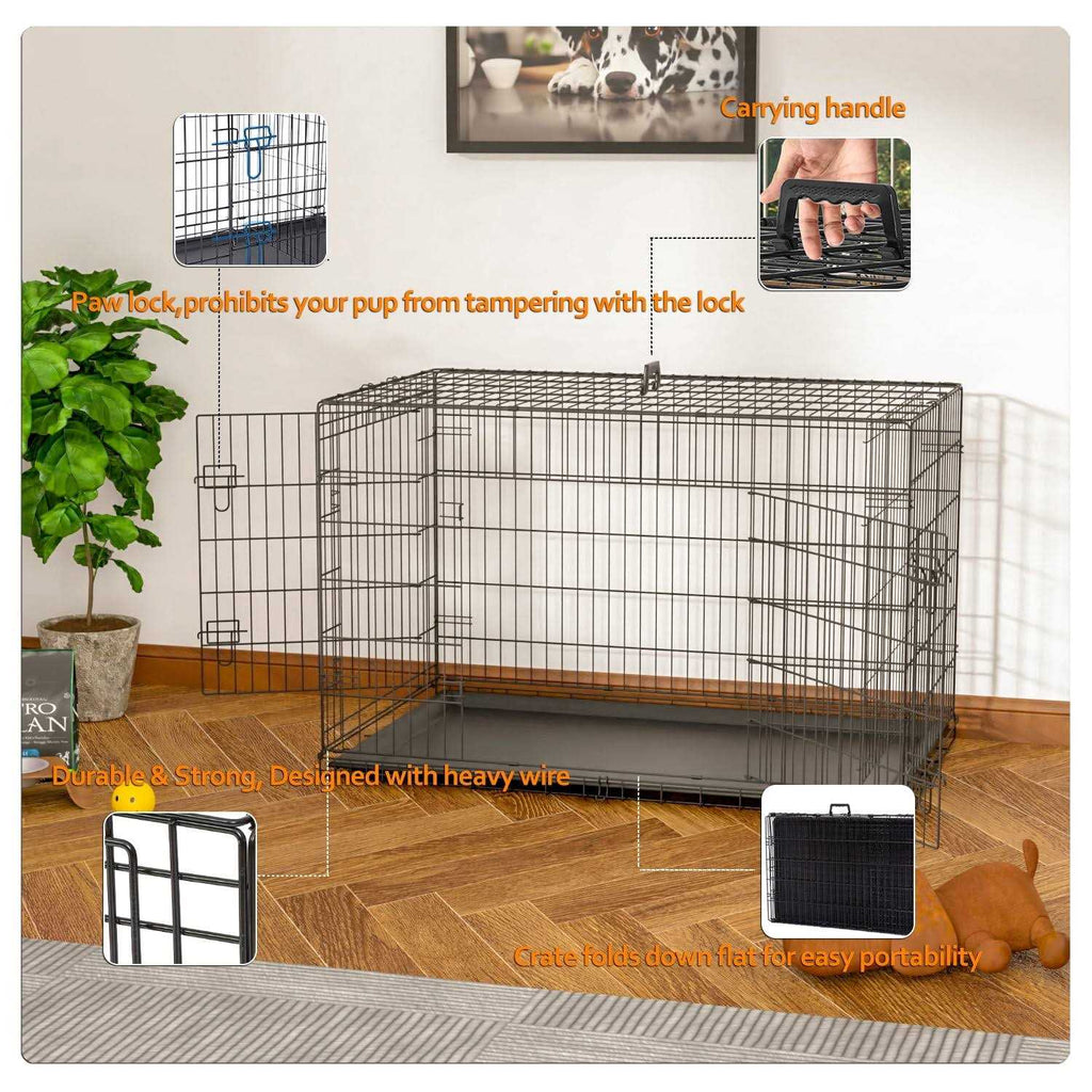 42 Inch Double-Door Folding Dog Crate with Divider Panel Z389659