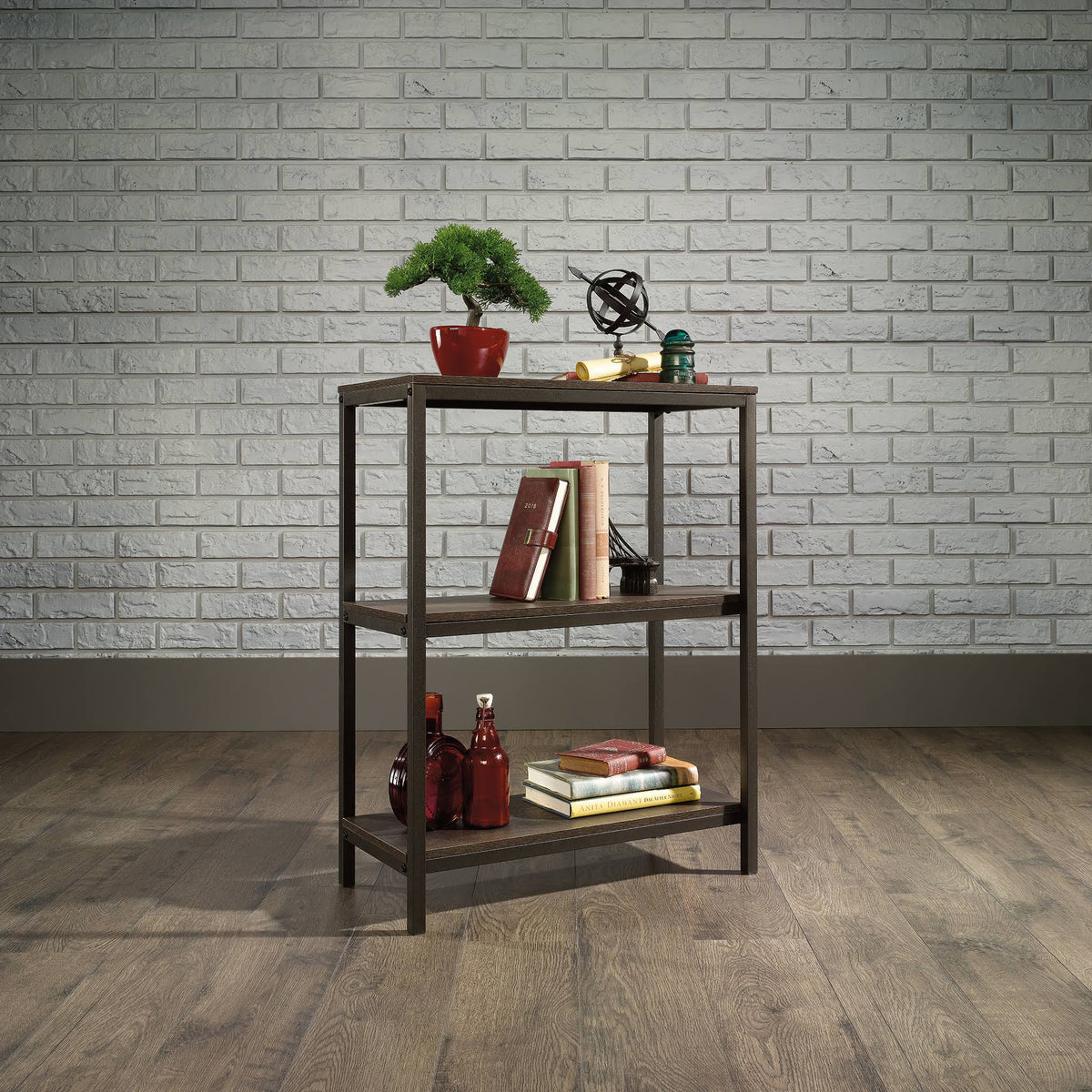 3 Shelf Smoked Oak Finish Black Bookcase A296633