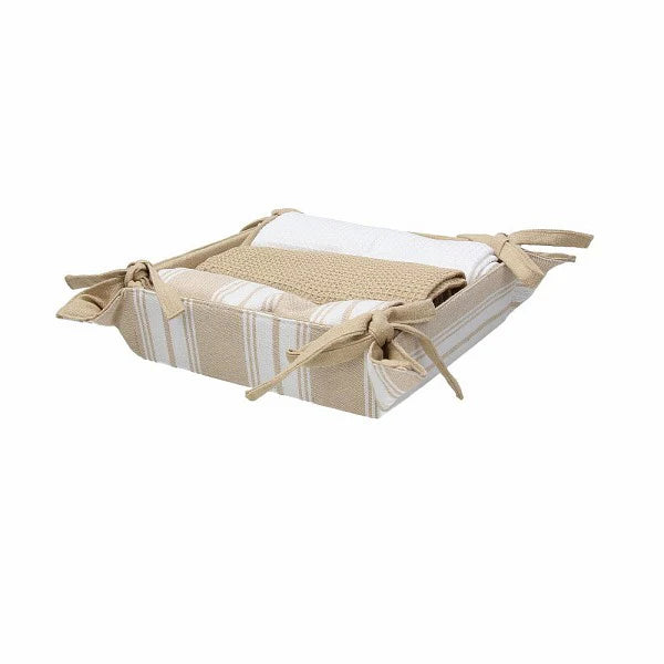 Square Basket and 3 Towels Textile Beige Q255