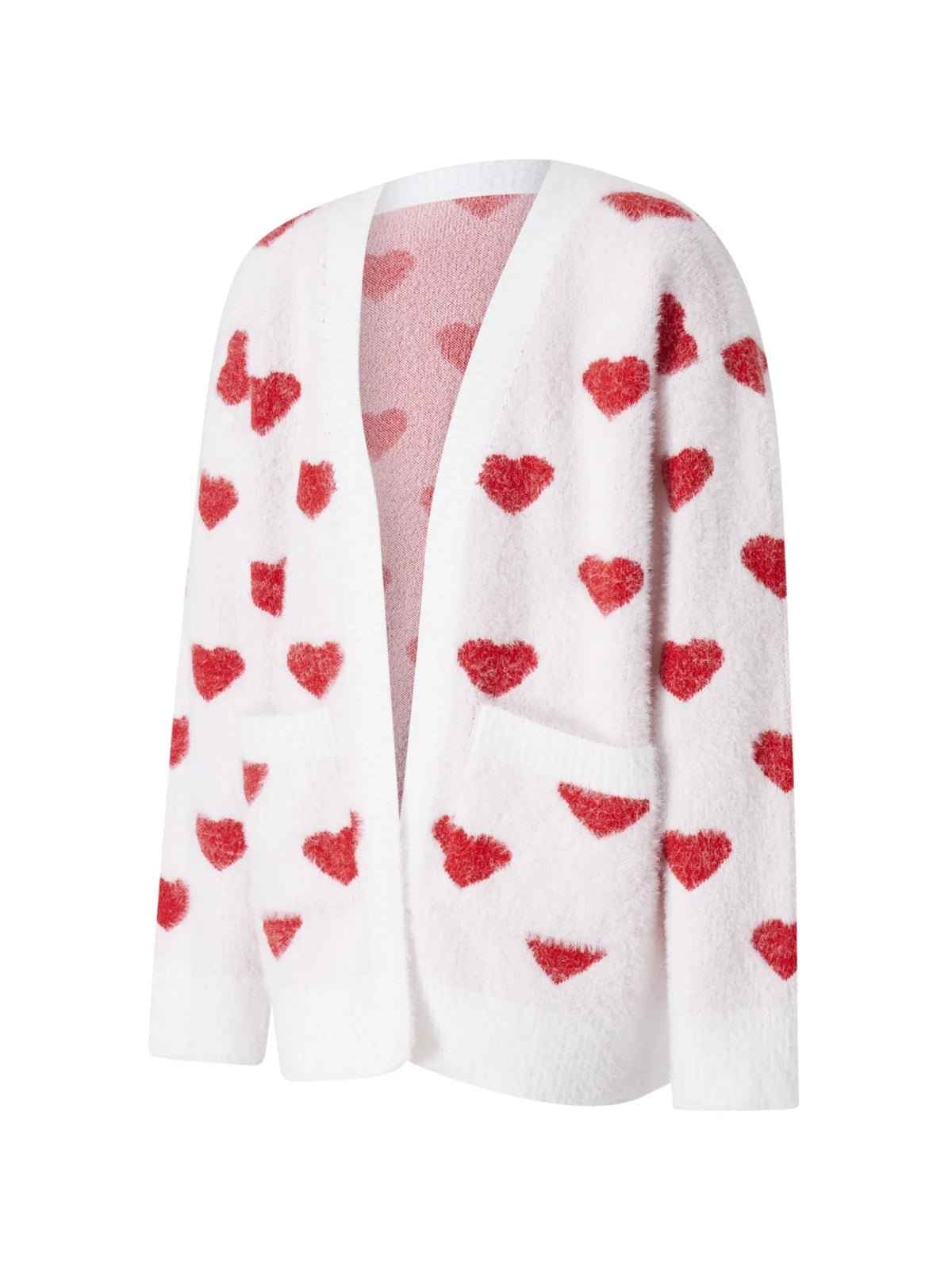 Heart Pattern Long Sleeve Open Front Cardigan Sweater D2628