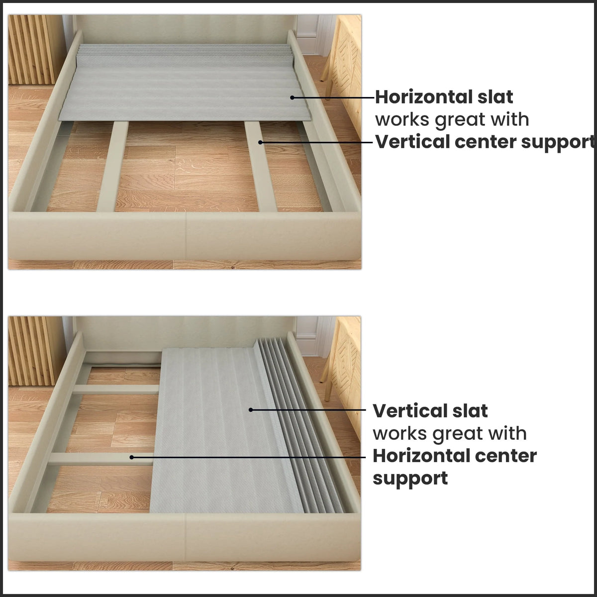 0.75” Heavy Duty Mattress Support Wood Slats with Cover, Full, Gray Q26191