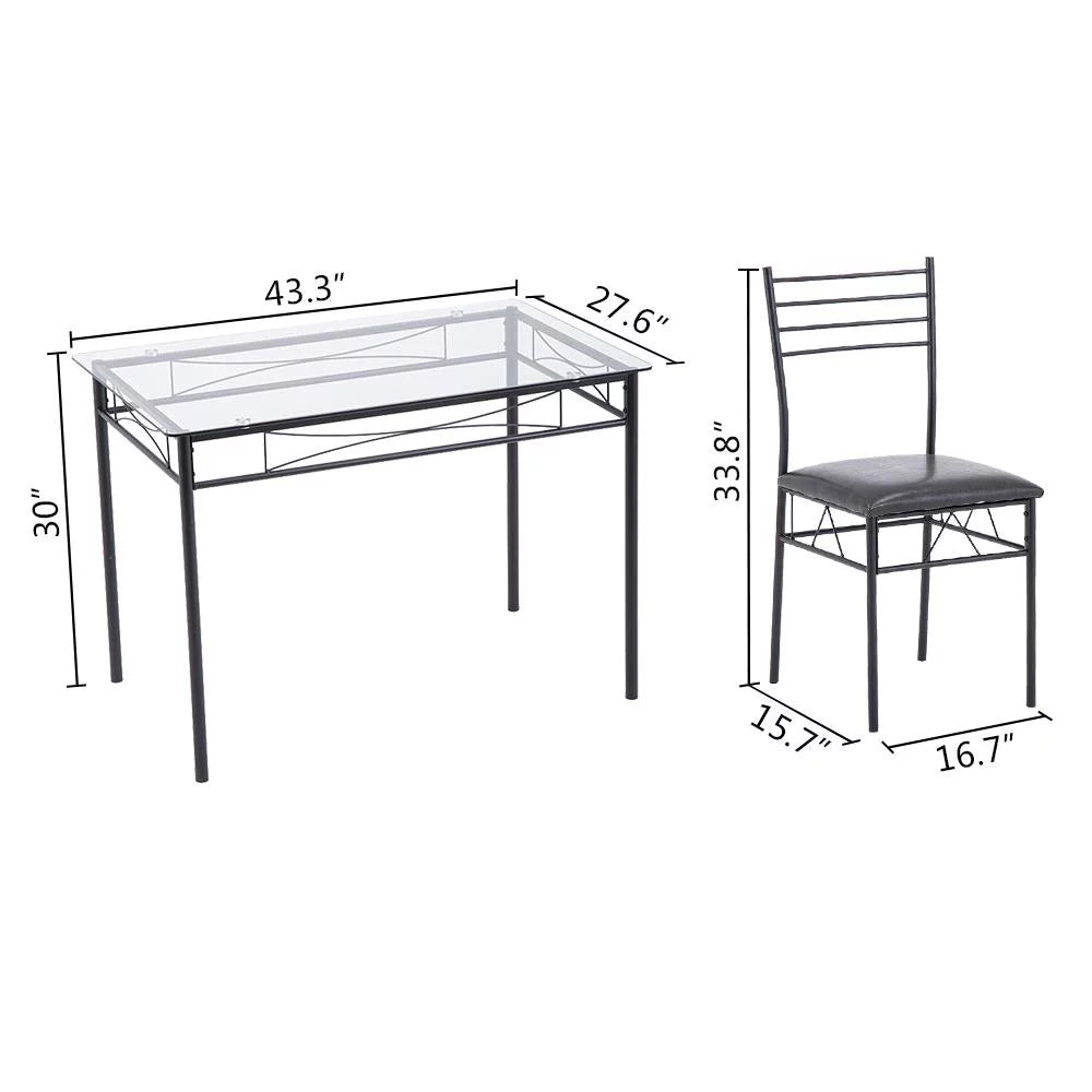 5 Pcs Black Glass Top Dining Set D3330