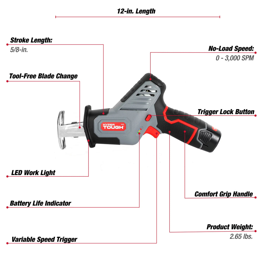 12V Max Lithium-Ion Compact Reciprocating Saw with Battery and Charger P711628