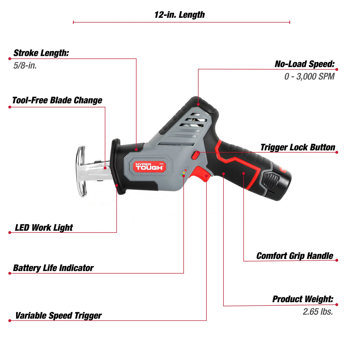 12V Max Lithium-Ion Compact Reciprocating Saw with Battery and Charger P711628