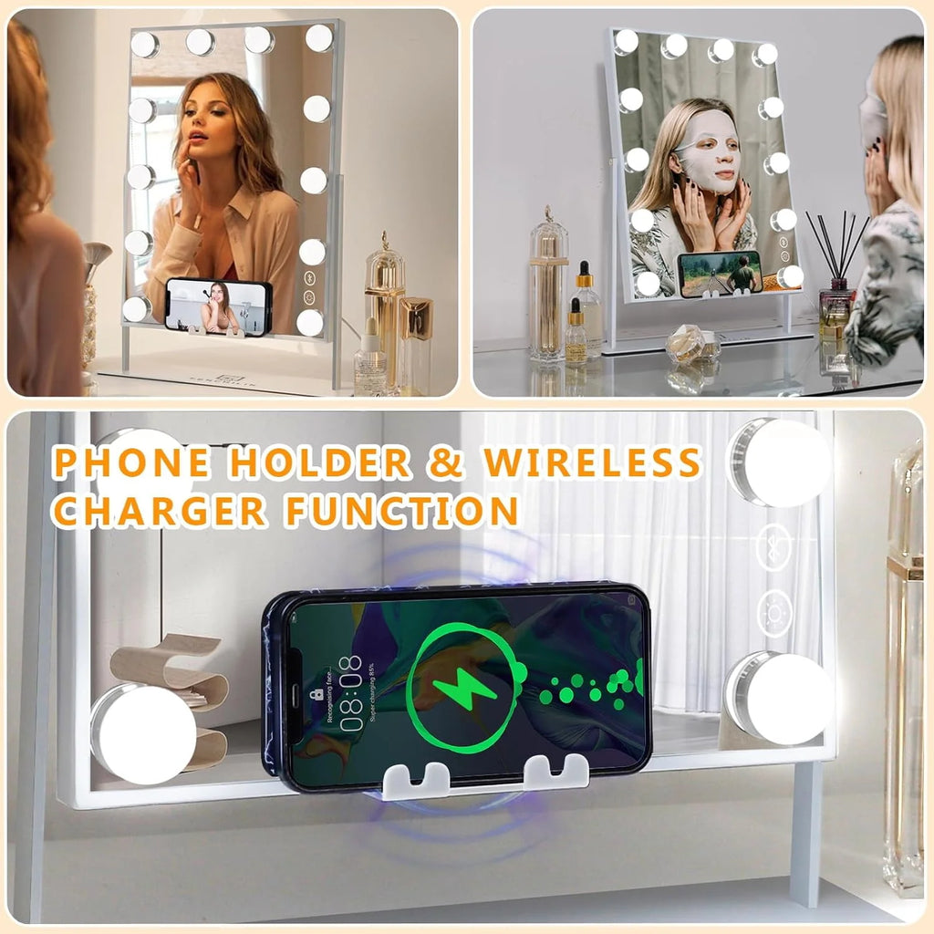 White Bluetooth Hollywood Makeup Mirror with Lights P317536