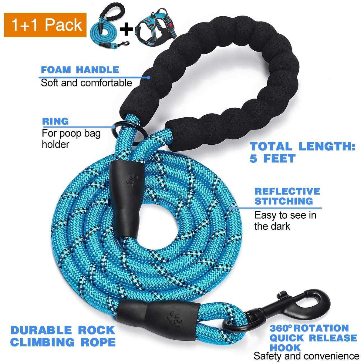 Adjustable Reflective Oxford Dog Harness with 5ft Dog Leash Y522200