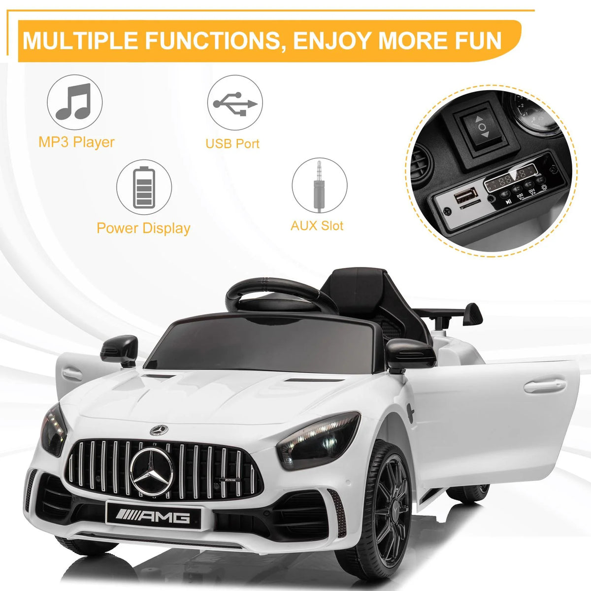 12V Electric Ride on Car Toy with Remote Control, LED Lights, Black L78138