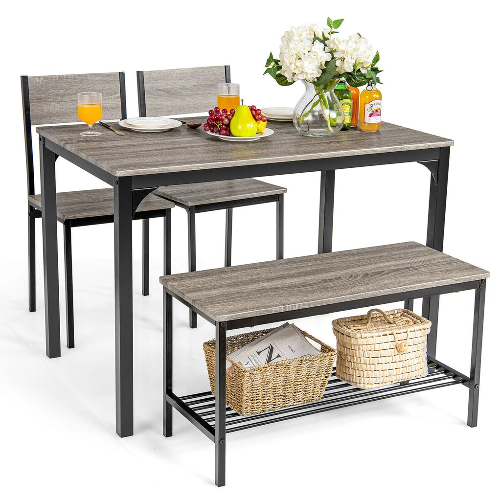 4 Pc Dining Table Set with 2 Chairs and Bench W1133