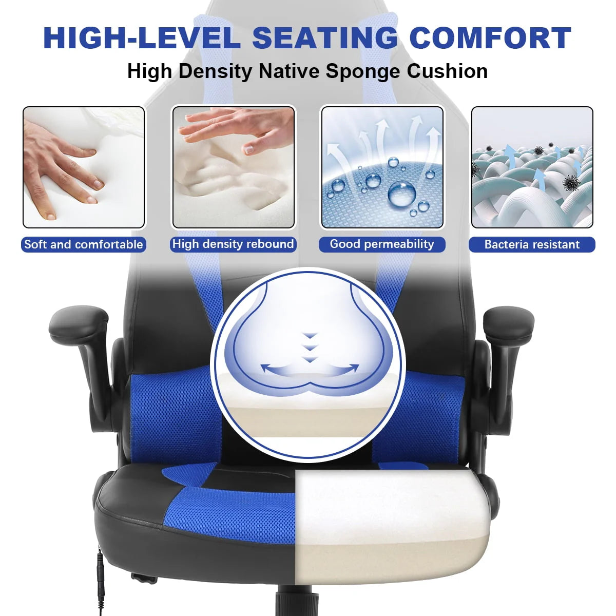 White Ergonomic Massage Gaming Chair S2664