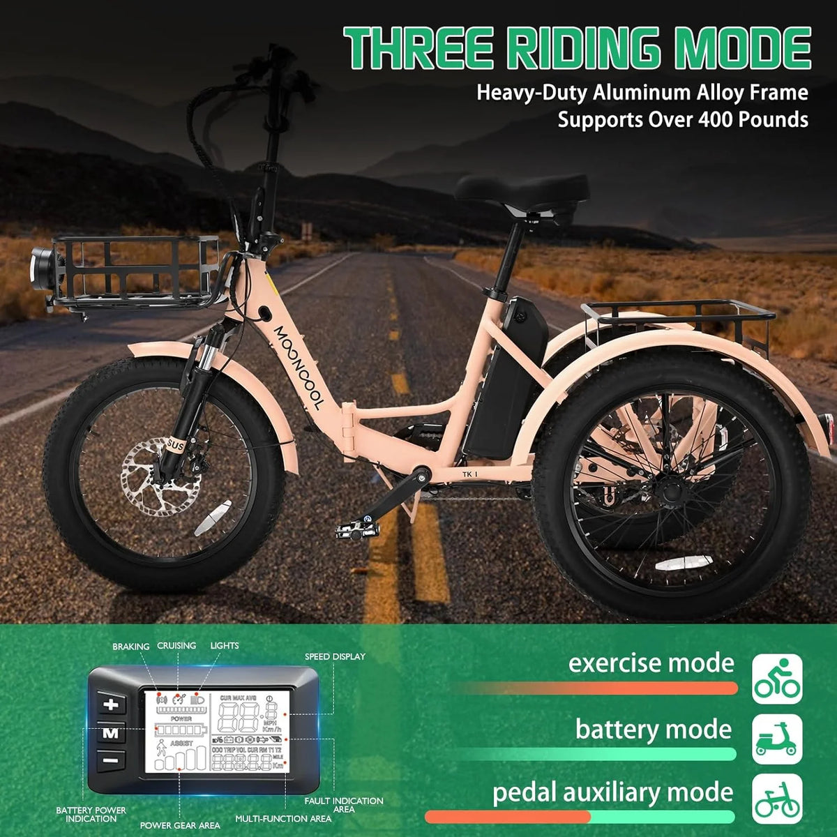 24/26 Electric Tricycle 350W 36V 7 Speeds with Large Basket K879904