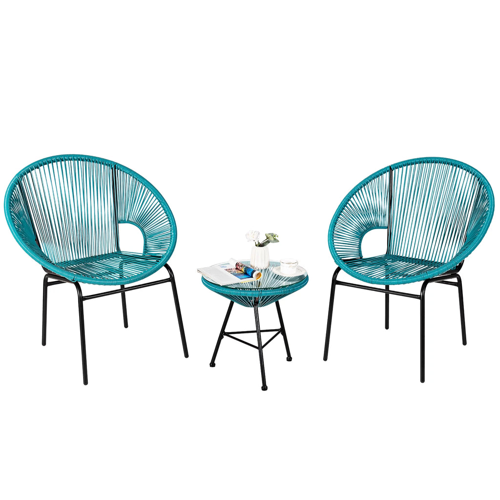 3 Pc Black Plastic Rope Patio Bistro Set Z111004