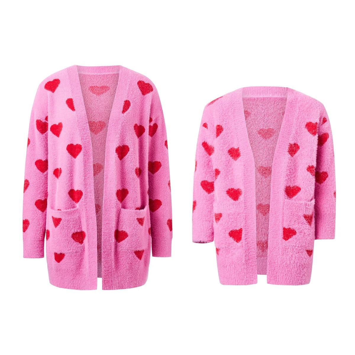 Heart Pattern Long Sleeve Open Front Cardigan Sweater D2628